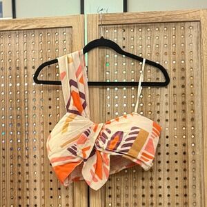 Ranna Gill Anthropologie Geometric Print Tie Front Crop Top One Shoulder Women's